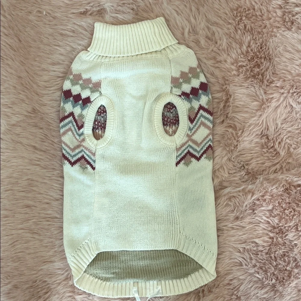 Dog Turtleneck Sweater & Matching Scarf. Cream and Pink by Merry & Bright NWT